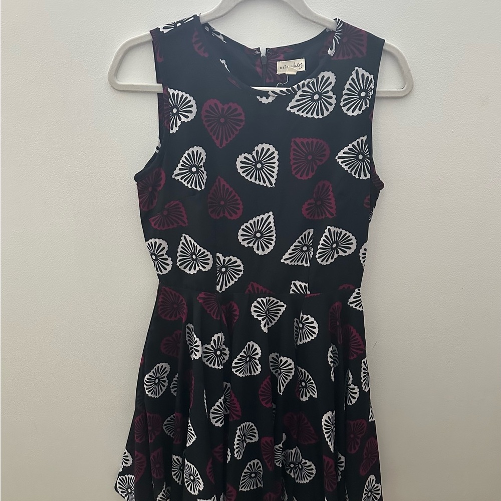 Navy Sleeveless Dress with Heart Pattern - S